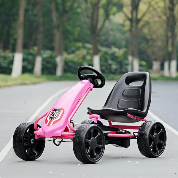 Costzon Kids Go Kart, 4 Wheel Powered Ride On Toy, Kids Pedal Vehicles  Racer Pedal Car with Adjustable Seat, Clutch, Brake, EVA Rubber Wheels,  Pedal