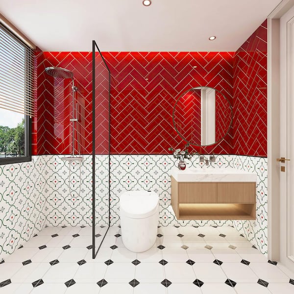 Giorbello Ruby Red 3-in x 9-in Glossy Glass Subway Wall Tile (5-sq. ft/ Carton)