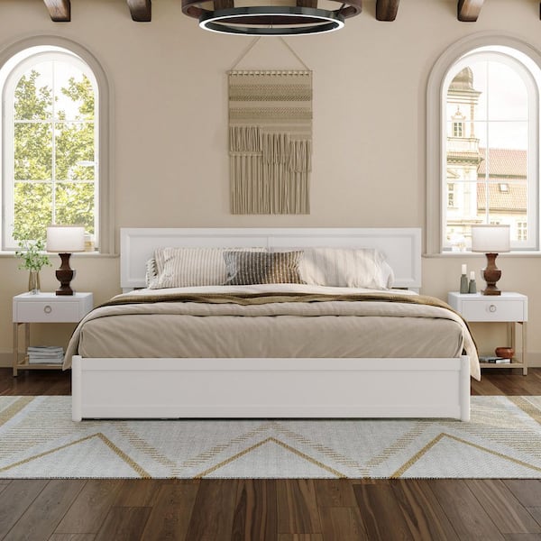 AFI Lylah White Solid Wood Frame King Platform Bed with