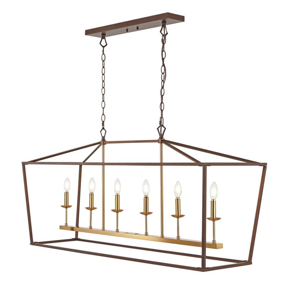 Transitional Geometric Bronze 6-Candle Pendant Light