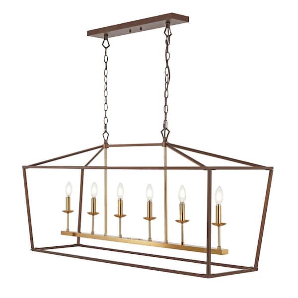 Pagoda 49 in. 6-Bulb Oil Rubbed Bronze Linear Classic Traditional Farmhouse Metal LED Pendant Light
