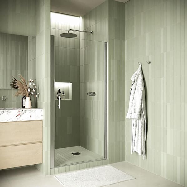 Streamline Arno 34 in. W x 72 in. H Pivot Shower Door,CrystalTech Treated 1/4 in. Tempered Clear Glass, Polished Chrome Hardware