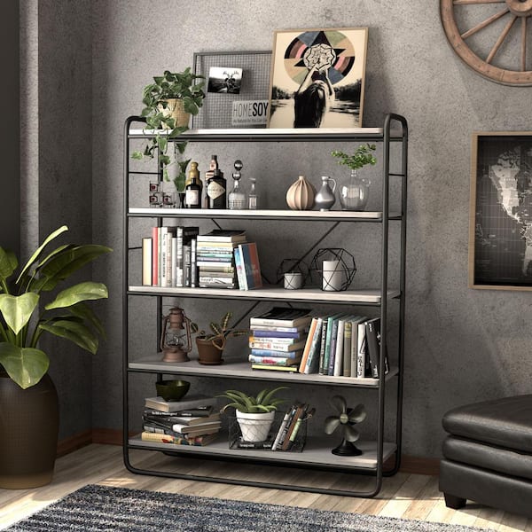 Melora Coastal White Display Bookcase (5-Shelf)