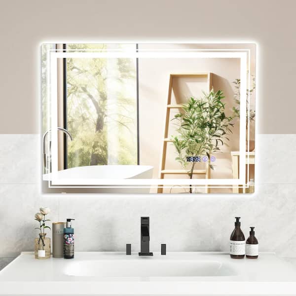 FORCLOVER 32 in. W x 24 in. H Rectangular Frameless Anti-Fog LED Wall Mount Bathroom Vanity Mirror