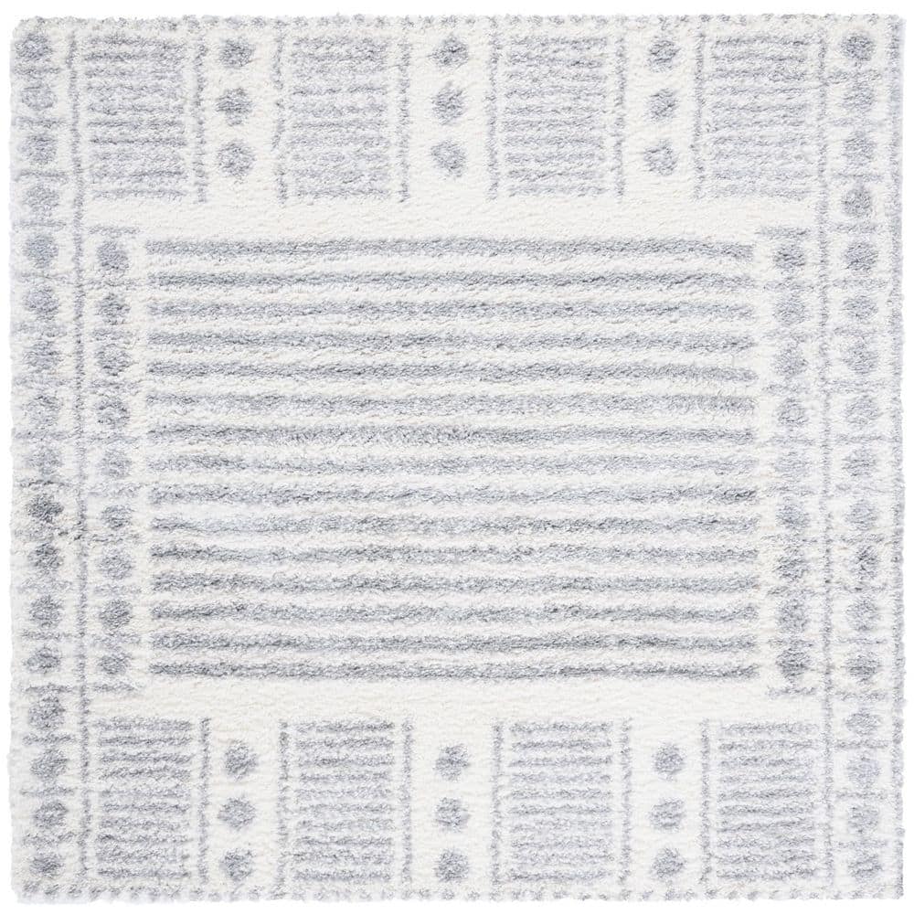 Parma Shag 7 ft. x 7 ft. Gray/Ivory Striped Geometric Square Area Rug price history on PriceWatchPro