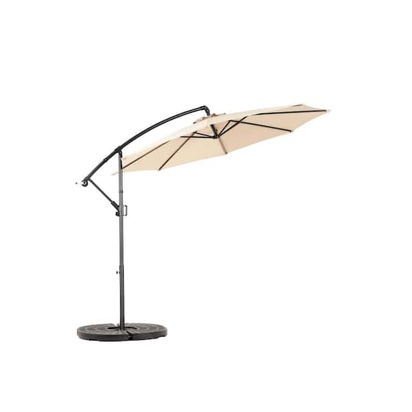 Oyezvary 10 ft. Steel Offset Hanging Market Rotation Patio Umbrella with Tilt Adjustment, Polyester Shade and 8 Ribs in Brown