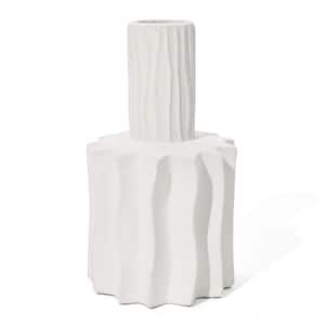 White Fluted 11.8 in. H Stoneware Table Vase