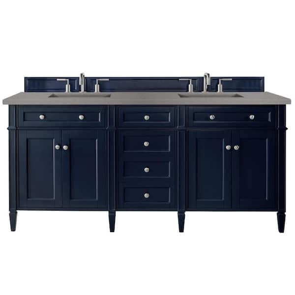 James Martin Vanities Brittany 72 in. W x 23.5 in.D x 34 in. H Double Bath Vanity Cabinet in Victory Blue with Quartz Top in Grey Expo
