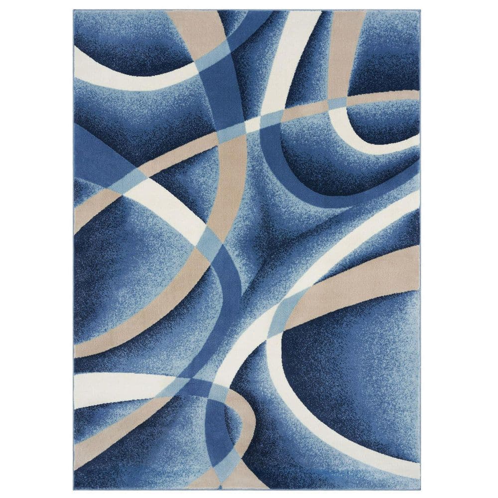 Blue Polypropylene 5 ft. x 7 ft. Abstract Indoor Area Rug