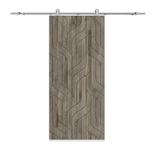 CALHOME 30 in. x 80 in. Weather Gray Stained Pine Wood Modern Interior Sliding Barn Door with Hardware Kit