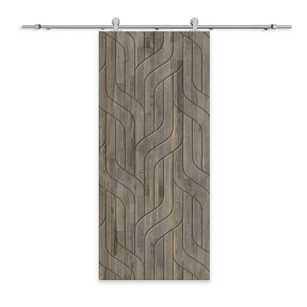 CALHOME 42 in. x 84 in. Weather Gray Stained Pine Wood Modern Interior Sliding Barn Door with Hardware Kit