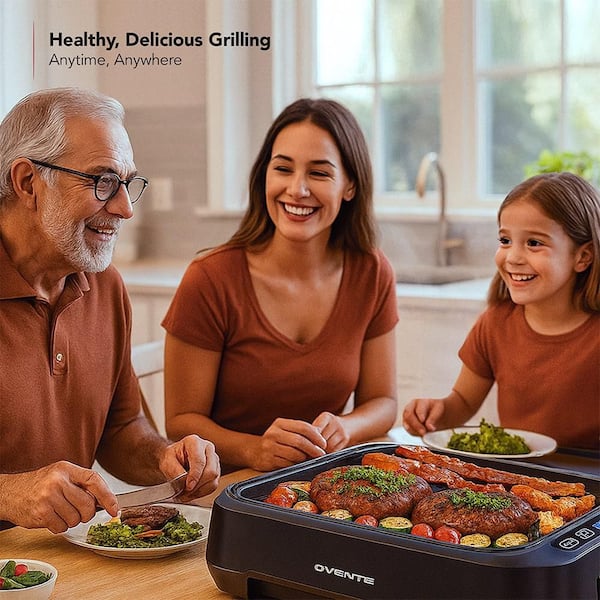 OVENTE 1500W Electric Portable Smokeless Indoor Grill with Two