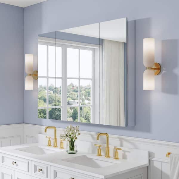 ROSA 48 in. W x 36 in. H Rectangular Tri-View Aluminum Medicine Cabinet with Mirror, Combo Set, BLUM Hinge, Soft Close