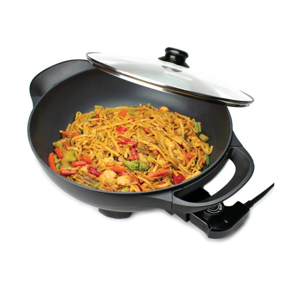 Brentwood 13-Inch Black Non-Stick Electric Wok Skillet with Glass Lid