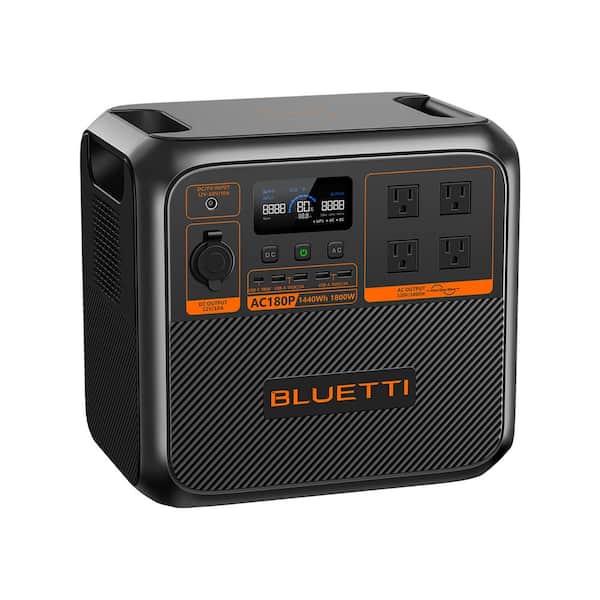 BLUETTI 1800W Continuous/2700W Peak Output Power Station AC180P Push Button  Start LiFePO4 Battery Solar Generator for Outdoor AC180P-US-GY-BL-THDUS -  The Home Depot