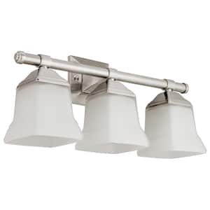20 in. 3-Light Brushed Nickel Bath Vanity Light Fixture with Bell Shape Frosted Glass Shade
