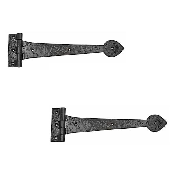 NUVO IRON Antique Colonial 12 in. x 8 in. Black Galvanized Steel Tee Hinge (2-Pack)