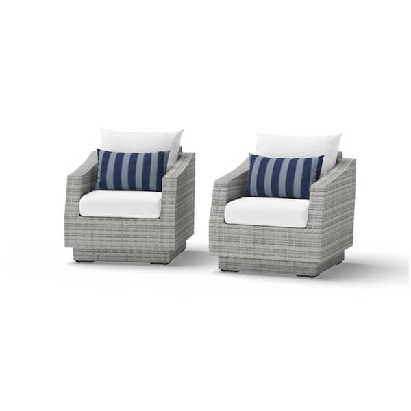 RST BRANDS Cannes Wicker Outdoor Lounge Chair with Sunbrella Centered Ink Cushions (2-Pack)