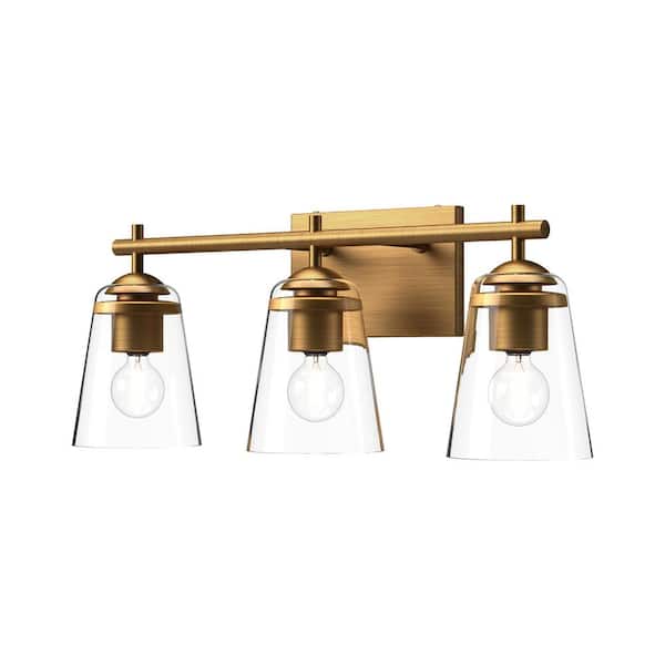 ALORA MOOD Addison 22-in 3 Light 60-Watt Aged Gold/Clear Glass Vanity Light
