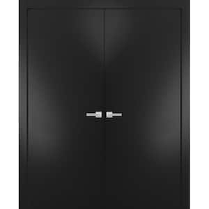 0010 36 in. x 96 in. Flush No Bore Black Finished Pine Wood Interior Door Slab with French Hardware