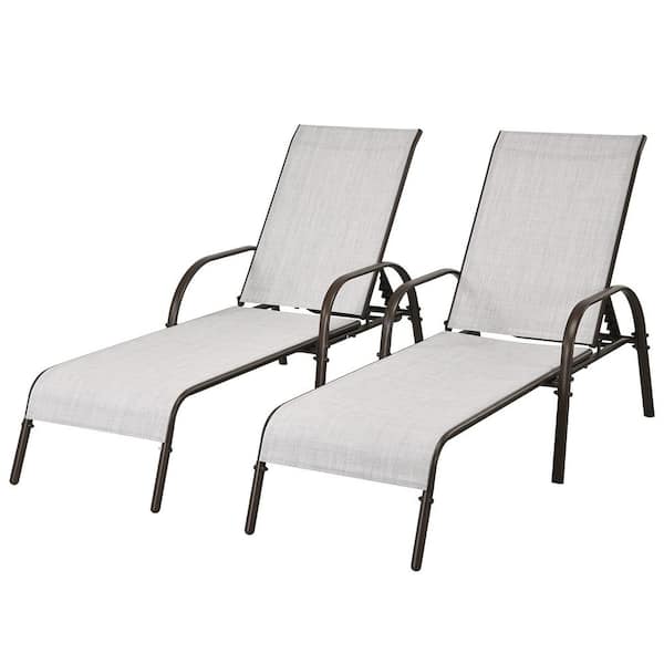 Alpulon 2-Piece Metal Adjustable Outdoor Chaise Lounges Chairs with Adjustable Reclining Armrest in Light Gray