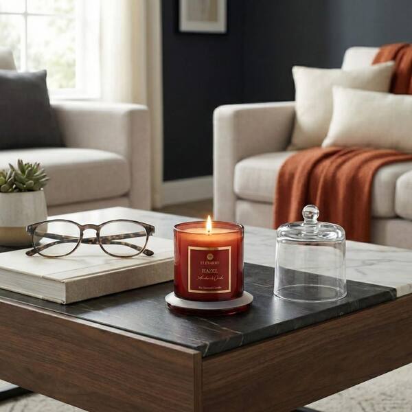 Liv & Skye 3.5 in. Red Amber and Oak 1 Wick Candle HD80586-08