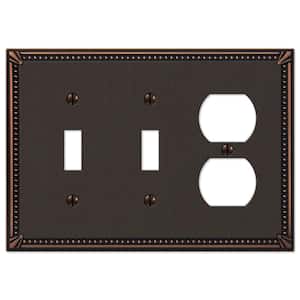 Imperial Bead 3 Gang 2-Toggle and 1-Duplex Metal Wall Plate - Aged Bronze