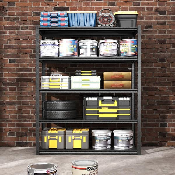 Tileon 5-Tier Metal Shelf in Black 2000 lbs. Heavy Duty Storage