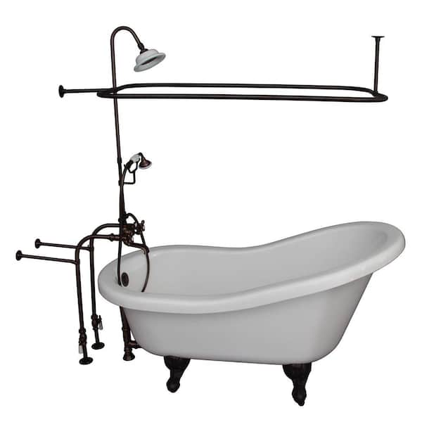 Barclay Products 5.6 ft. Acrylic Ball and Claw Feet Slipper Tub in White with Oil Rubbed Bronze Accessories