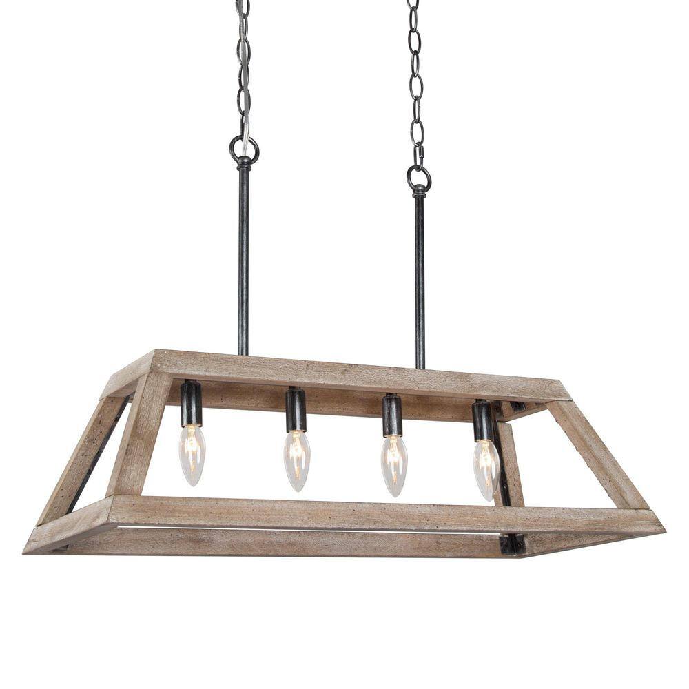 Farmhouse 4-Light Brushed Silver Island Wood Cage Chandelier for Living Room with No Bulb Included price history on PriceWatchPro