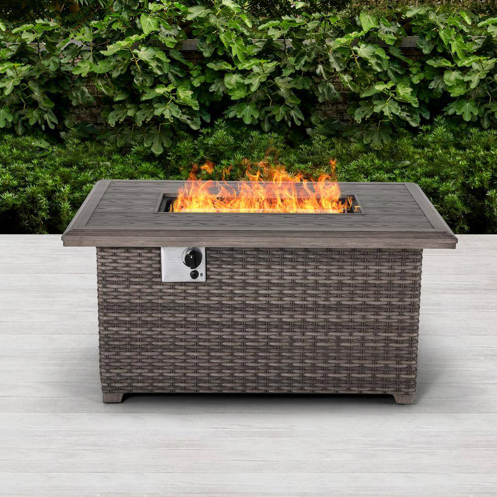 Patio Time Outdoor Aluminum Rattan Fire Pit Table, Gray FAW080 The Home Depot