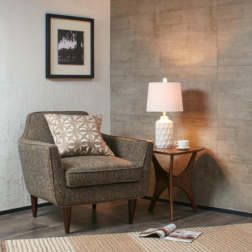 Ivory Ceramic Table Lamp with White Shade, 22"