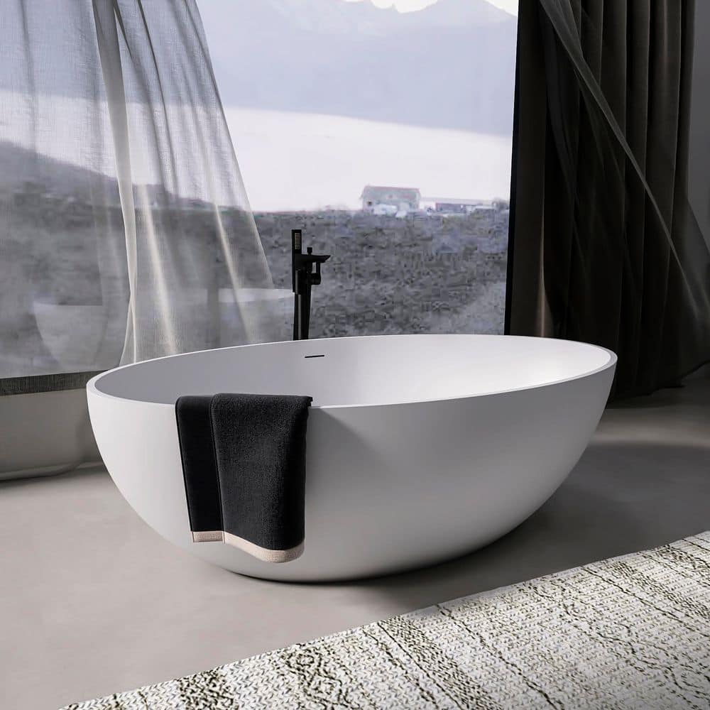 67 in. x 39 in. Artificial Stone Soaking Bathtub in Matte White Solid Surface Modern Tub with Overflow and Pop-up Drain price history on PriceWatchPro