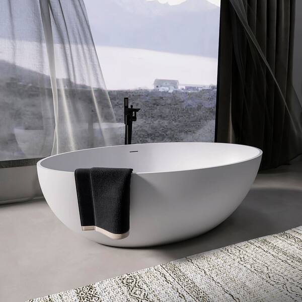 67 in. x 39 in. Artificial Stone Soaking Bathtub in Matte White Solid Surface Modern Tub with Overflow and Pop-up Drain
