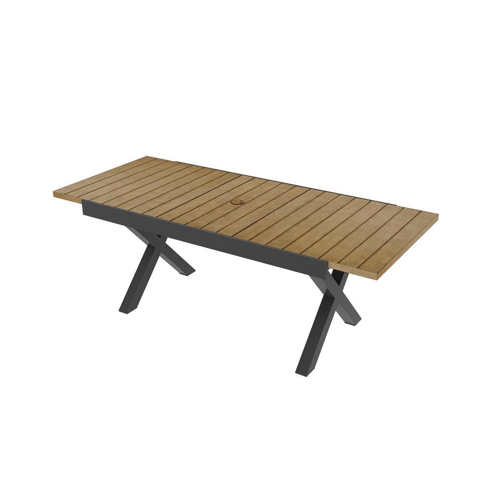 Rectangular Aluminum Outdoor Dining Table with Extension and Umbrella Hole
