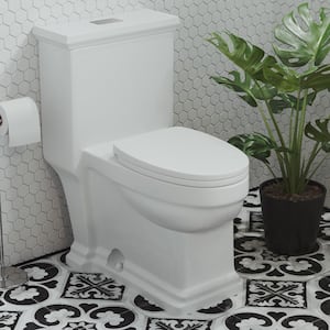 Voltaire 1-Piece 0.8/1.28 GPF Dual Flush Elongated Toilet in White, Seat Included