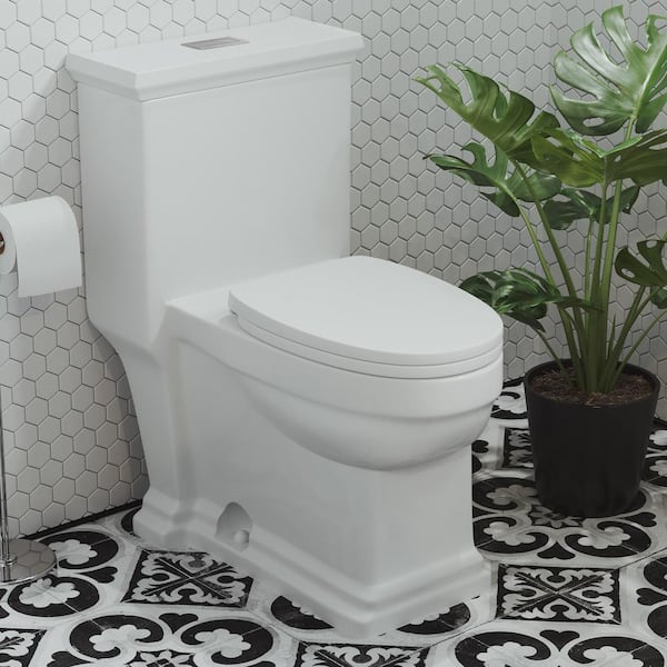 Swiss Madison Voltaire 1-Piece 0.8/1.28 GPF Dual Flush Elongated Toilet in White, Seat Included