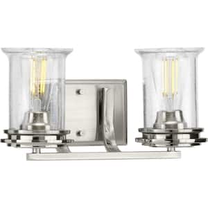 Winslett Collection 2-Light Brushed Nickel Clear Seeded Glass Coastal Bath Vanity Light
