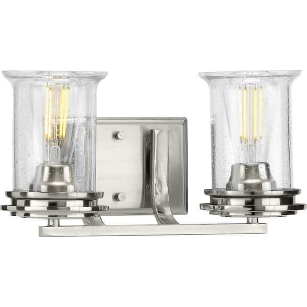 Progress Lighting Winslett Collection 2-Light Brushed Nickel Clear Seeded Glass Coastal Bath Vanity Light