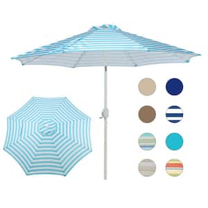 9 ft. Aluminum Market Patio Umbrella with Crank and Tilt in Light Blue and White Striped