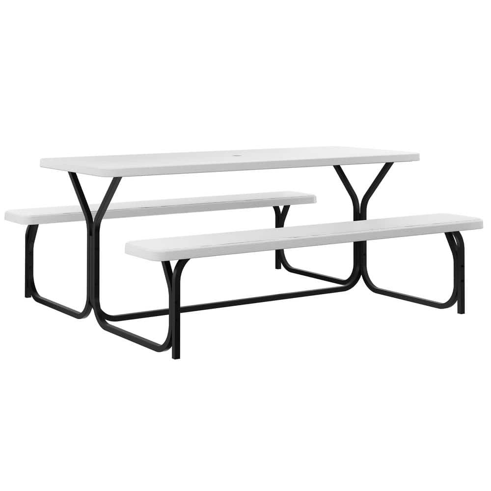 DEXTRUS 6 ft. White Outdoor Picnic Table Bench Set 64 in. WRectangle