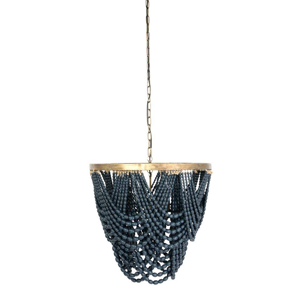 Blue Wood Bead 2-Tier Chandelier with Gold Frame