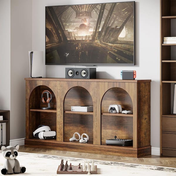 TRIBESIGNS WAY TO ORIGIN Tabor Brown TV Stand Entertainment Center Fits TVs up to 50 to 65 in. with 3 Tier Storage Home Living Room