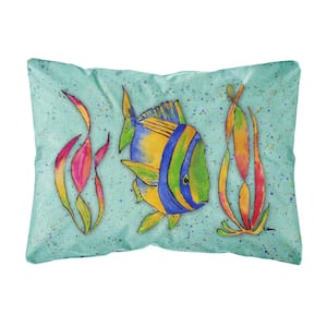 12 in. x 16 in. Multi-Color Lumbar Outdoor Throw Pillow with Tropical Fish on Teal