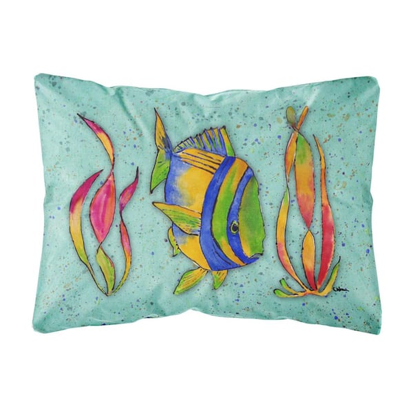 Caroline's Treasures 12 in. x 16 in. Multi-Color Lumbar Outdoor Throw Pillow with Tropical Fish on Teal