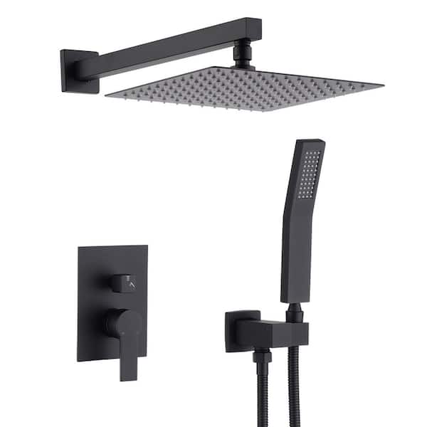 Unbranded Single Handle 1-Spray 12in. Shower Faucet 1.8 GPM with Pressure Balance in. Matte Black(Valve Included)