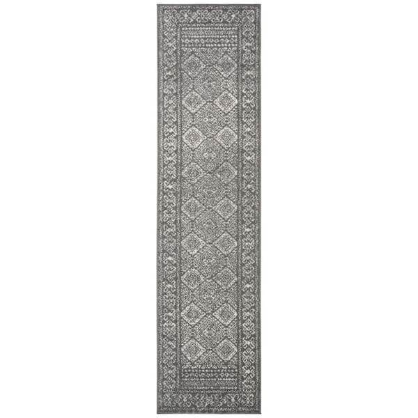 Tulum 2 ft. x 17 ft. Dark Gray/Ivory Border Geometric Diamonds Runner Rug