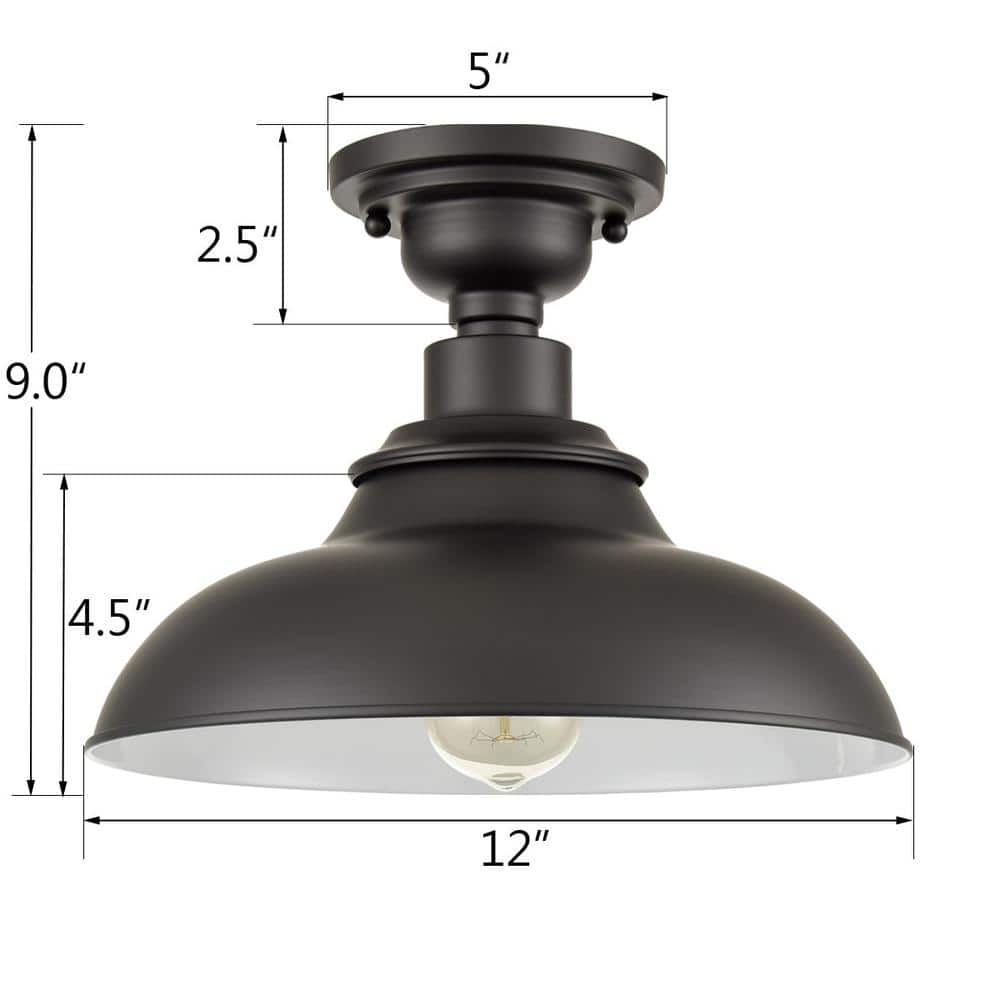 Matte Black Farmhouse Metal Semi Flush Mount Ceiling Light