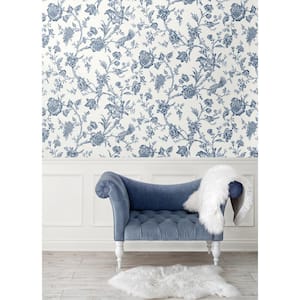 40.5 sq. ft. Navy Blue Jasmine Chinoiserie Vinyl Peel and Stick Wallpaper Roll