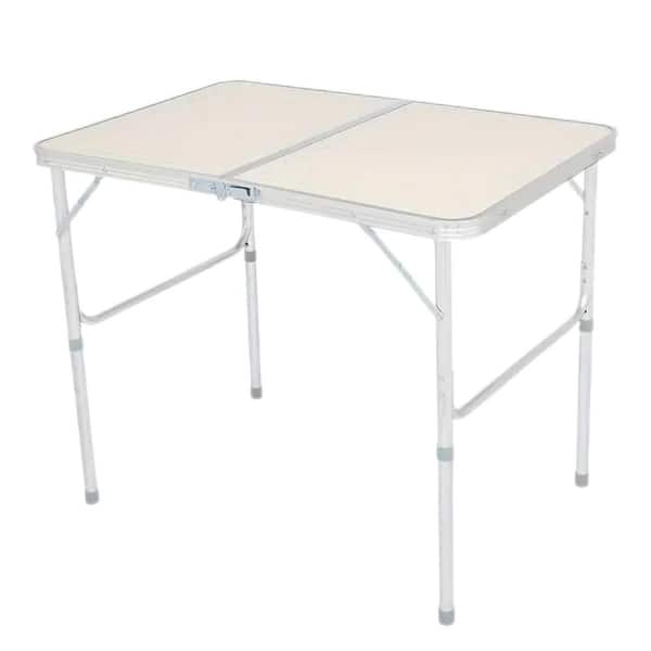 23.62 in. Beige Rectangle Aluminium Picnic Table Seats 6-People, Outdoor Folding Table with 3-Adjustable Heights